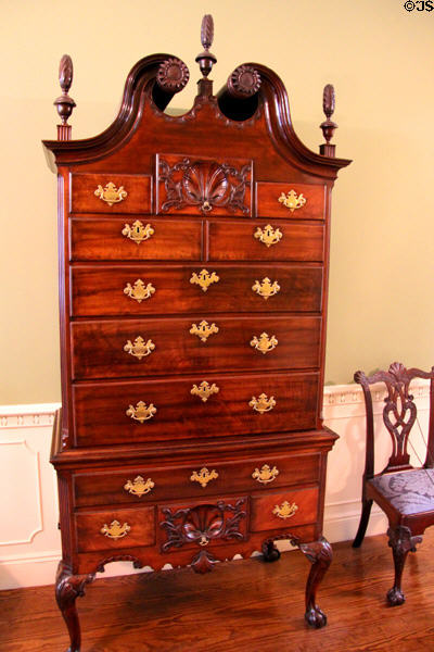 High chest of drawers (c1750) from Philadelphia, PA at RISD Museum. Providence, RI.
