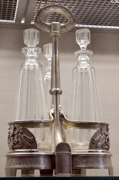 Silver wine decanter stand in Egyptian-revival style (1873) attrib. George Wilkinson of Gorham Manuf. Co. of Providence, RI at RISD Museum. Providence, RI.