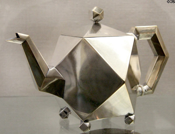 Teapot with geometric facets (c1880) by Gorham Manuf. Co. of Providence, RI at RISD Museum. Providence, RI.