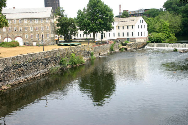 Slater Mill complex on Blackstone River, on a site offered both water power & ship access. Pawtucket, RI.