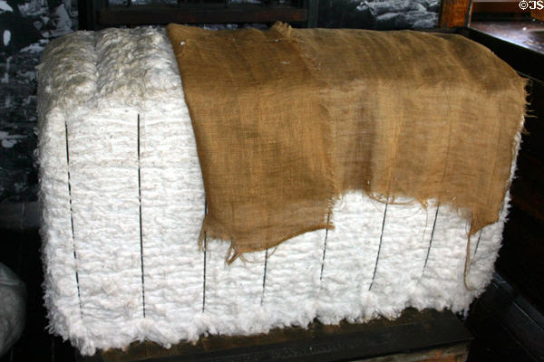500 lb bale of cotton as shipped from Southern US plantations. Pawtucket, RI.