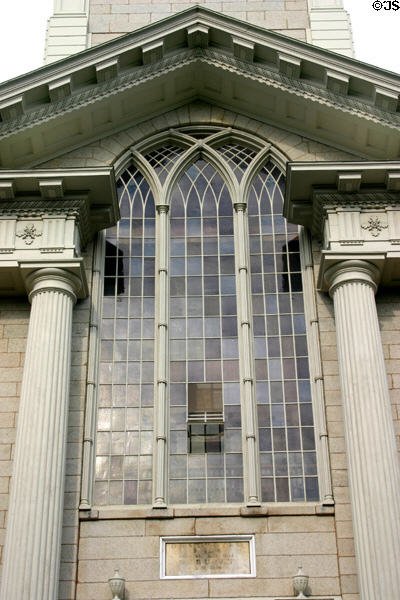First Unitarian Church facade & windows. Providence, RI.