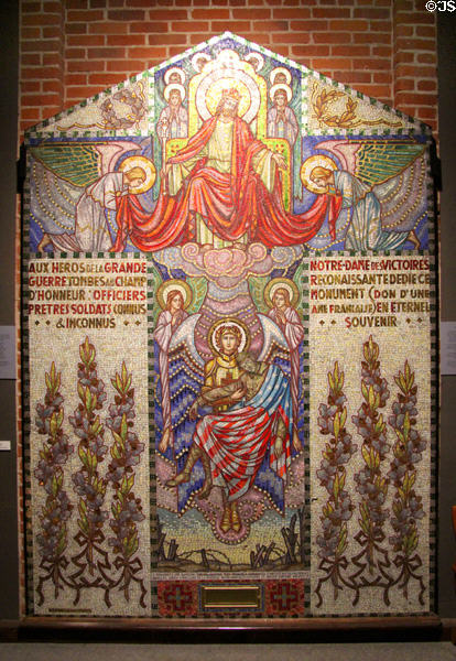 Memorial mosaic (1920s) from Our Lady of Victories Church by Jean Maume of Paris marks World War I at Museum of Work & Culture. Woonsocket, RI.