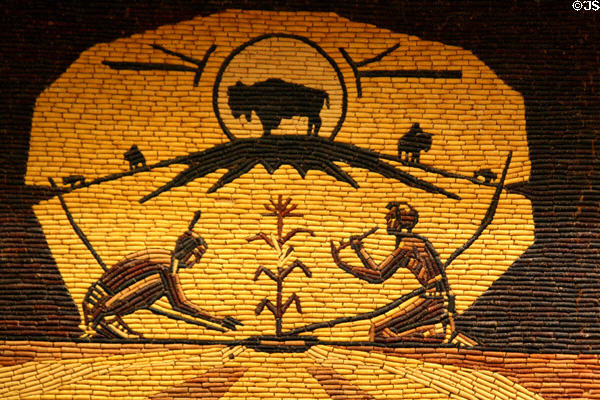 Corn plays central role in Native American life corn mural at Mitchell Corn Palace. Mitchell, SD.