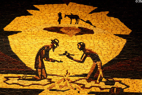 American settler meets native on corn mural at Mitchell Corn Palace. Mitchell, SD.