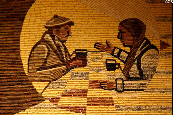 Settler & native corn mural at Mitchell Corn Palace. Mitchell, SD.