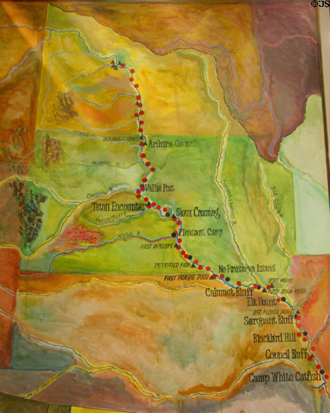 Map of Lewis & Clark's route through Dakotas at Dakota Discovery Museum. Mitchell, SD.