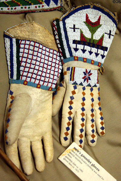 Sioux beaded men's gauntlet gloves (c1885) at Dakota Discovery Museum. Mitchell, SD.
