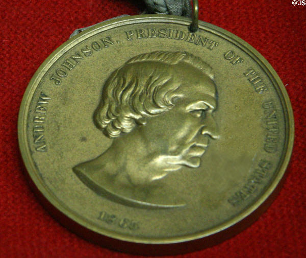 President Andrew Johnson peace medal (1865) at Dakota Discovery Museum. Mitchell, SD.