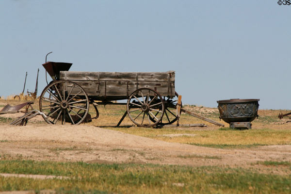 Wagon & kettle at Prairie Homestead Historic Site. SD.