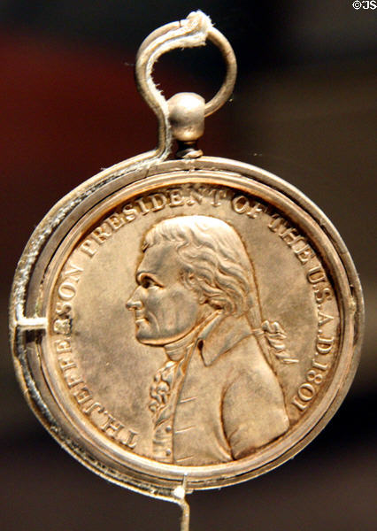 Jefferson Peace Medal (1801) found along Missouri River near Mobridge at South Dakota State Historical Society Museum. Pierre, SD.