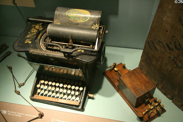 Sholes & Glidden typewriter (1873) & army telegraph box (1871) at South Dakota State Historical Society Museum. Pierre, SD.