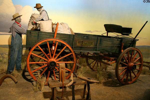 Moline Mandt wagon (c1910) by Mandt Wagon Co. of Stoughton, WI, at South Dakota State Historical Society Museum. Pierre, SD.
