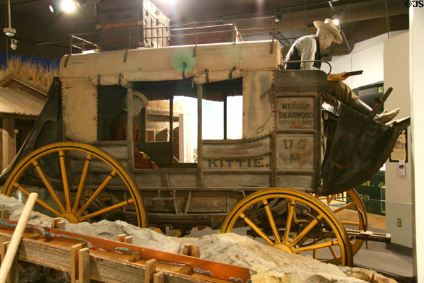 Stage coach named Kittie (c1876) bought used for Medora Deadwood Stage Line at South Dakota State Historical Society Museum. Pierre, SD.