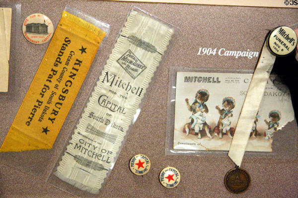Ribbons promoting Mitchell for South Dakota capital at State Historical Society Museum. Pierre, SD.