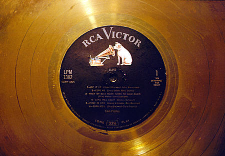 Elvis Presley gold record, one of hundreds on display at Graceland. Memphis, TN.