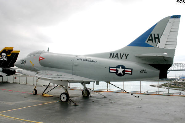 McDonnell Douglas A-4 Skyhawk jet fighter (1956) used in Vietnam on USS Lexington. Corpus Christi, TX.