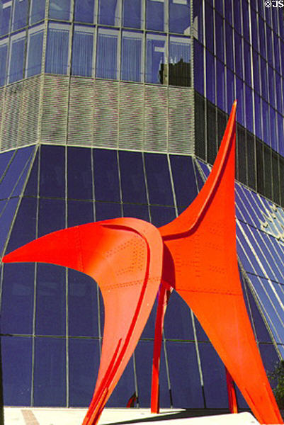 Alexander Calder Stabile at base of old Bank One Tower (1974) damaged by tornado in 2000. Fort Worth, TX.