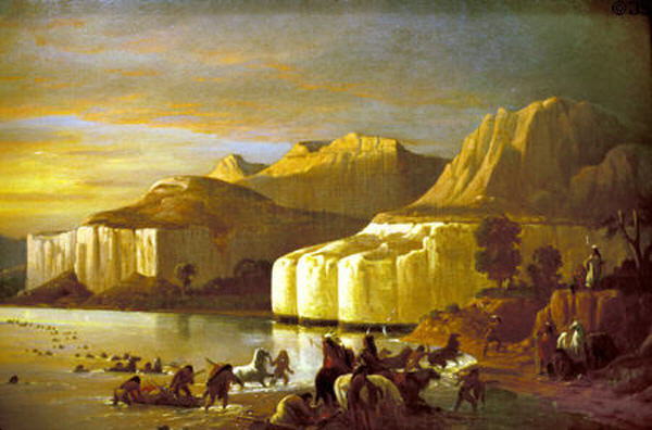 Indians Crossing the Upper Missouri (1859-60) painted by Carl Wimar at Amon Carter Museum. Fort Worth, TX.