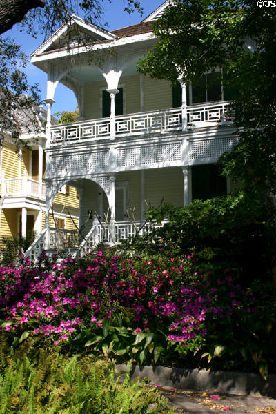 Lacework house with flowers (1512 Ball). Galveston, TX.