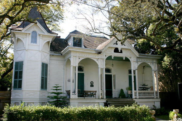 The Cottage of Bernard Roensch (1882) (1517 Ball) with octagonal tower & gingerbread. Galveston, TX.