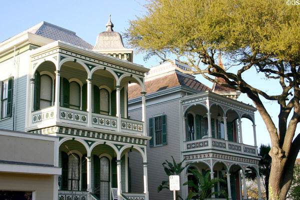 Pair of Victorian arcaded houses (1887) (1808 & 1802 Postoffice). Galveston, TX. Style: Queen Anne.