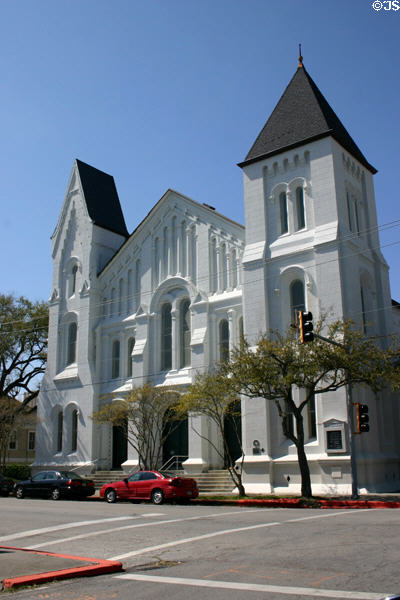 First Presbyterian Church (1872-89) (1903 Church St.). Galveston, TX. Style: Romanesque revival. Architect: Nicholas J. Clayton. On National Register.