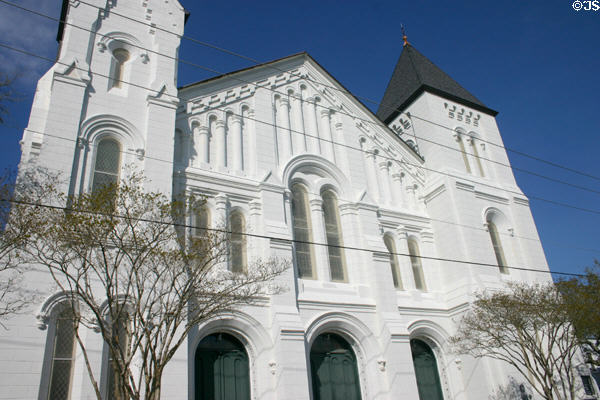 First Presbyterian Church facade. Galveston, TX. On National Register.