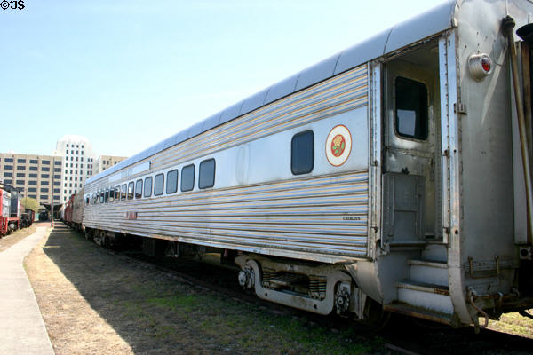 Texas Limited aluminum passenger car at Railroad Museum. Galveston, TX.