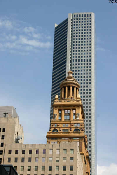 Neils Esperson Building cupola in front of JPMorganChase. Houston, TX.