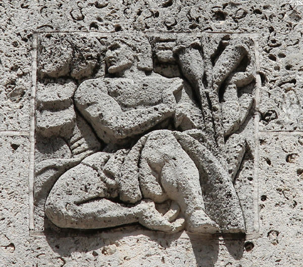 Art Deco relief of worker (1939) by Herring Coe & Raoul Josset at Houston City Hall. Houston, TX.