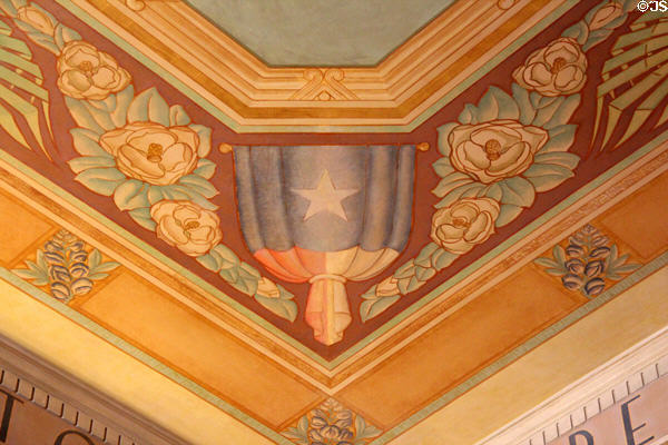 Ceiling frieze with symbols of Texas at Houston City Hall. Houston, TX.