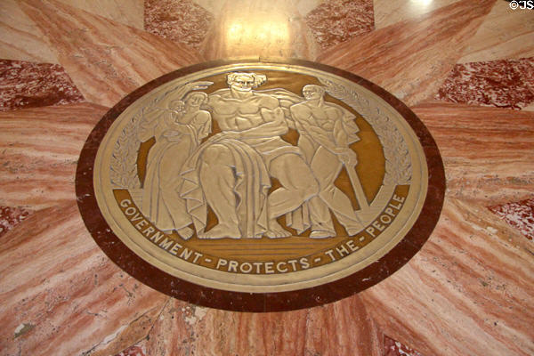 Government protects the People medallion at Houston City Hall. Houston, TX.