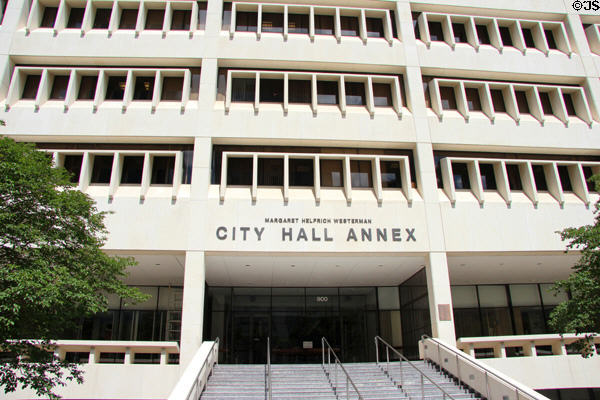 Entrance of Houston City Hall Annex. Houston, TX.