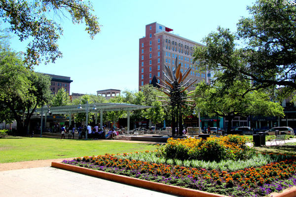 Market Square Park with dining trellis. Houston, TX.