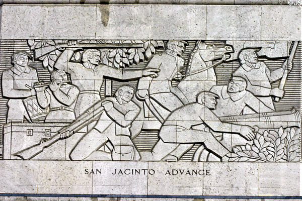 San Jacinto monument relief of the San Jacinto Advance. Houston, TX.