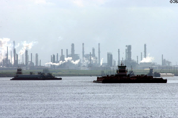 Oil refineries & Texas ship channel at San Jacinto. Houston, TX.