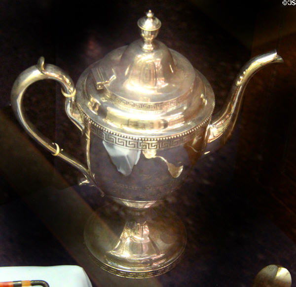 Silver coffeepot owned by Sam Houston at San Jacinto Monument museum. San Jacinto, TX.