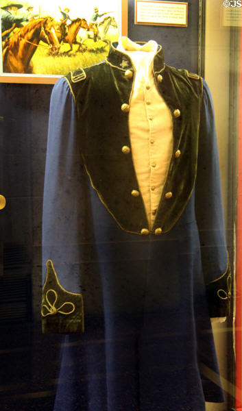Military coat worn by Sidney Sherman, leader of Texas Volunteers (c1836) at San Jacinto Monument museum. San Jacinto, TX.