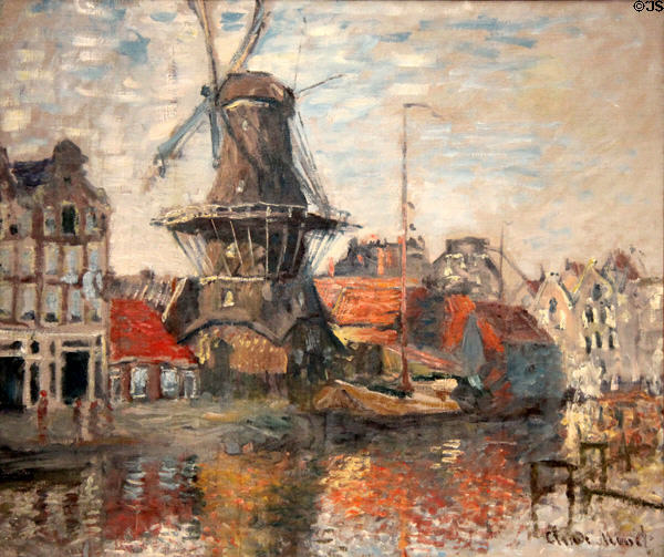 Windmill on the Onbekende Gracht, Amsterdam painting (1874) by Claude Monet at Museum of Fine Arts, Houston. Houston, TX.