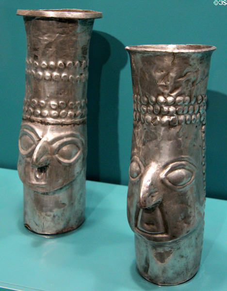 Chimú silver beakers (1100-1450) from North Coast, Peru at Museum of Fine Arts, Houston. Houston, TX.