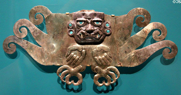 Moché silver headdress ornament (100-800) from North Coast, Peru at Museum of Fine Arts, Houston. Houston, TX.
