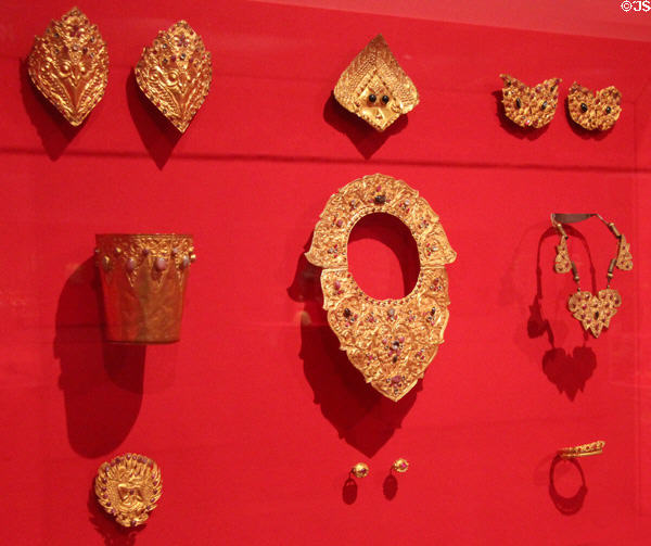 Gold royal jewelry (19th-20thC) from Island of Bali at Museum of Fine Arts, Houston. Houston, TX.