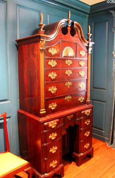 Rococo chest on kneehole desk (c1755-90) in Massachusetts room at Bayou Bend. Houston, TX.
