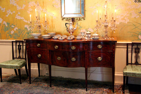 Dining room sideboard with Chinese export porcelain (c1800) at Bayou Bend. Houston, TX.