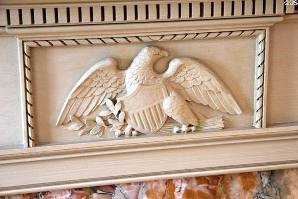 American Eagle on fireplace in Music Room at Bayou Bend. Houston, TX.
