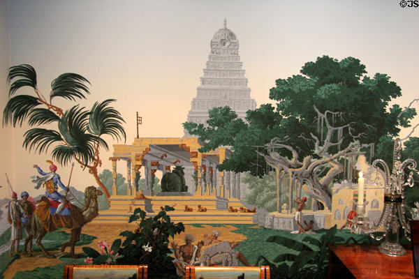 Mural wallpaper with Indian temple at Bayou Bend. Houston, TX.