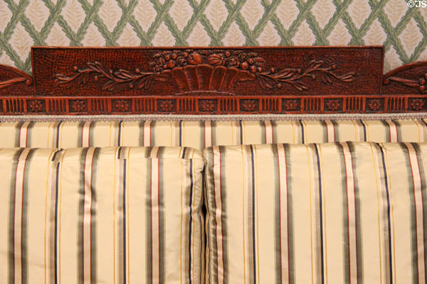 Sofa carving detail in McIntire bedroom at Bayou Bend. Houston, TX.
