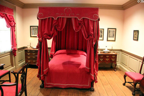 Canopied bed in Chippendale bedroom Rococo style (1755-90) at Bayou Bend. Houston, TX.
