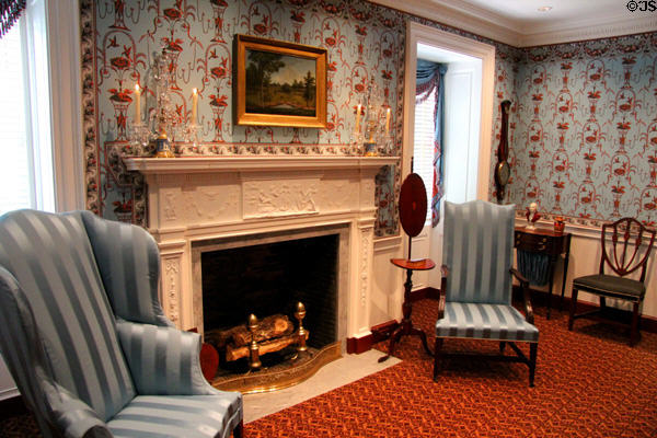 Federal Parlor in Neoclassical style (1790-1810) with mantle Robert Wellford of Philadelphia & Charles Willson Peale landscape at Bayou Bend. Houston, TX.